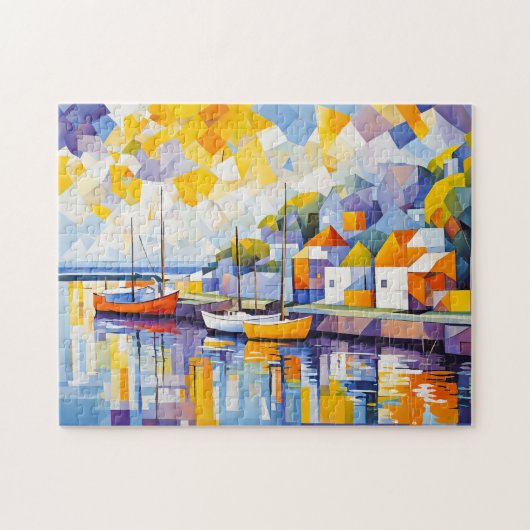 キュービズムの港の風景とボート ジグソーパズル (横)