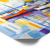 キュービズムの港の風景とボート ポスター (角)