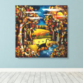 キュービズムの秋の森と川と牧草地 キャンバスプリント (インサイチュ (ウッドフロア))