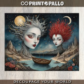 キュービズムの超現実主義の世界でダダイストの女性カップル 薄葉紙