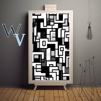 キュービズム白黒アート ポスター