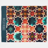 キュービックフラワーレッドフローラレトロ フリースブランケット (正面(横))