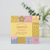 キュービッモダンクパステル大人誕生日 招待状 (スタンド正面)