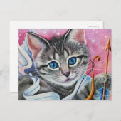 キューピッお洒落ド虎猫キティキャットウォーターカラーアート ポストカード (正面/裏面)