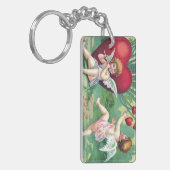 キューピッよくはしゃぐズレトロかわいいヴィンテージバレンタインハート キーホルダー (正面左)