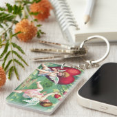 キューピッよくはしゃぐズレトロかわいいヴィンテージバレンタインハート キーホルダー (正面右)