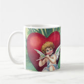 キューピッよくはしゃぐズレトロかわいいヴィンテージバレンタインハート コーヒーマグカップ (左)