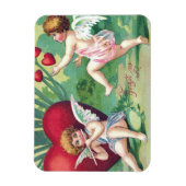 キューピッよくはしゃぐズレトロかわいいヴィンテージバレンタインハート マグネット (縦)