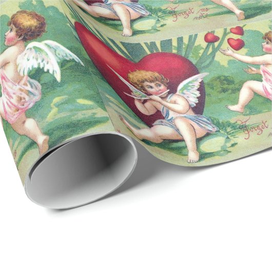 キューピッよくはしゃぐズレトロかわいいヴィンテージバレンタインハート ラッピングペーパー (ロールコーナー)
