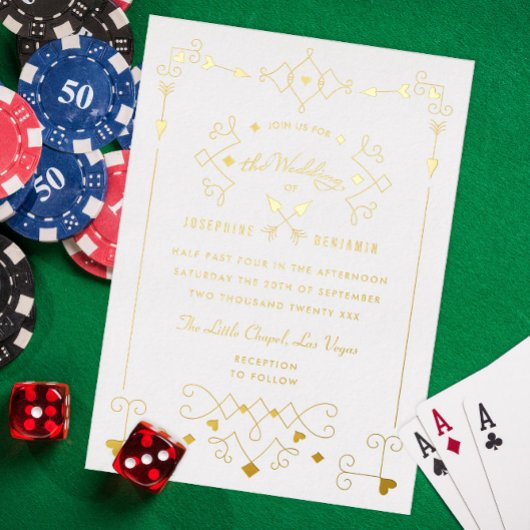 キューピッエレガントドアローズハートラスベガス金ゴールド 箔招待状