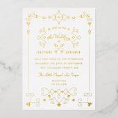 キューピッエレガントドアローズハートラスベガス金ゴールド 箔招待状 (正面)