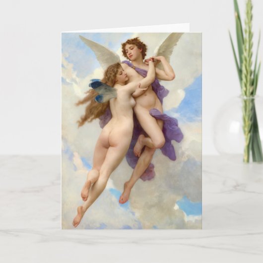 キューピッドおよび精神のヴィンテージBouguereau シーズンカード (正面)