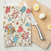 キューピッドが付いているバレンタインデーパターン キッチンタオル (四つ折り)