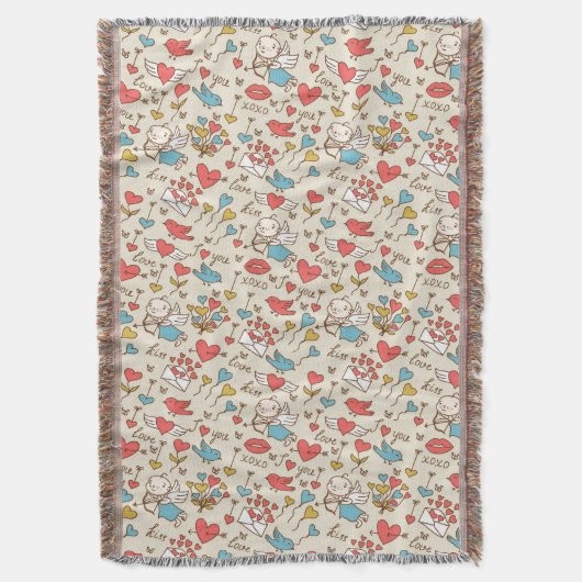 キューピッドが付いているバレンタインデーパターン スローブランケット (正面縦)