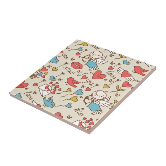 キューピッドが付いているバレンタインデーパターン タイル (側面)