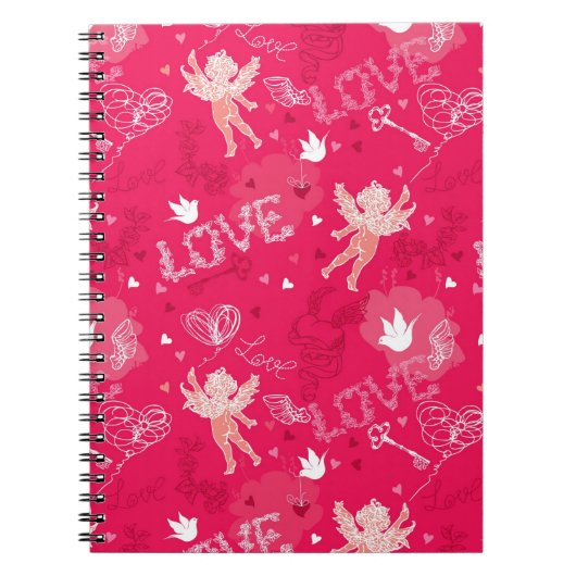 キューピッドが付いているバレンタインデーパターン ノートブック (正面)