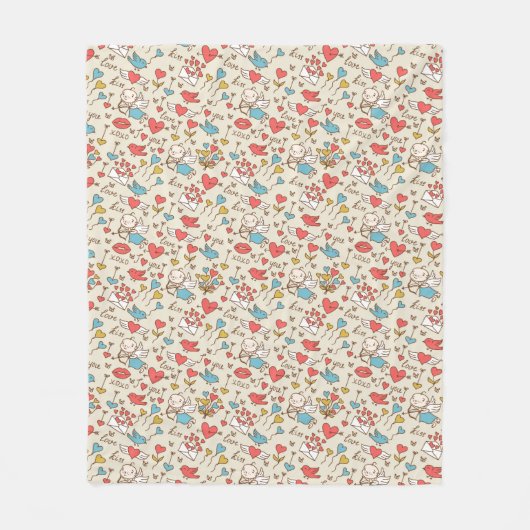 キューピッドが付いているバレンタインデーパターン フリースブランケット (正面)
