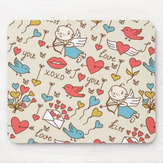キューピッドが付いているバレンタインデーパターン マウスパッド (正面)
