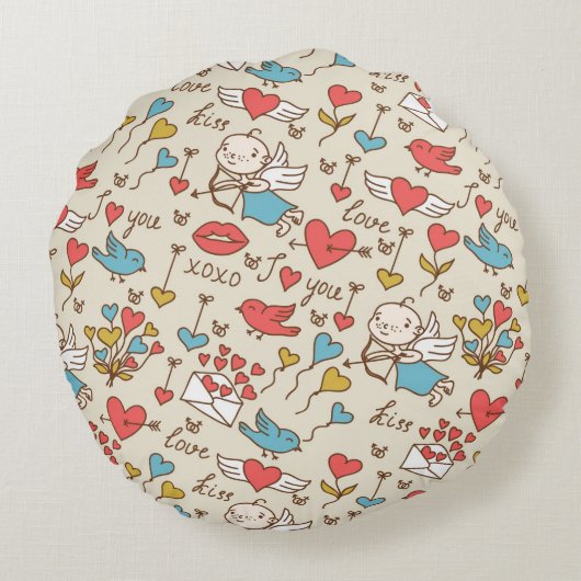 キューピッドが付いているバレンタインデーパターン ラウンドクッション (裏面)