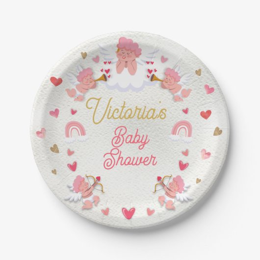 キューピッドとカクテルバレンタインデー赤ちゃんシャワー ペーパープレート (正面)