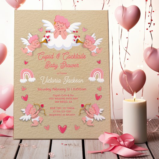 キューピッドとカクテルバレンタインデー赤ちゃんシャワー 招待状