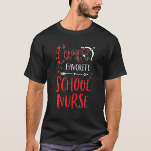 キューピッドのお気に入りの学校ナース赤い格子柄のバレンタイン Tシャツ