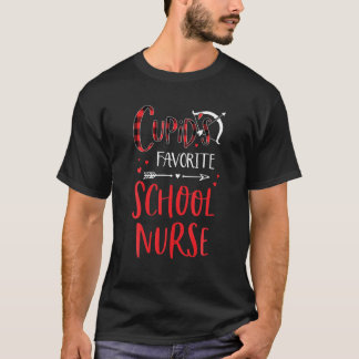 キューピッドのお気に入りの学校ナース赤い格子柄のバレンタイン Tシャツ