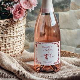 キューピッドのアロー赤ヴィンテージウェディング スパークリングワインラベル