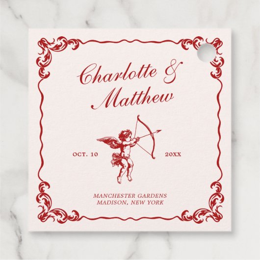 キューピッドのアロー赤ヴィンテージウェディング フェイバータグ (裏面)
