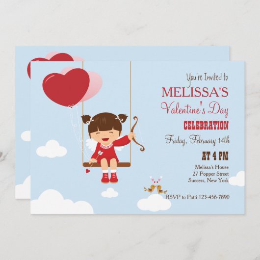 キューピッドのバレンタインのパーティの招待状を遊ぶこと 招待状 (正面/裏面)