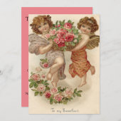 キューピッドの天使のバスケットのローズ ウェディングの招待状 招待状 (正面/裏面)