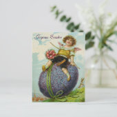 キューピッドの天使のバラのイースターエッグの郵便はがきのヴィンテージ シーズンポストカード (スタンド正面)