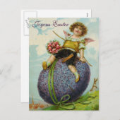 キューピッドの天使のバラのイースターエッグの郵便はがきのヴィンテージ シーズンポストカード (正面/裏面)