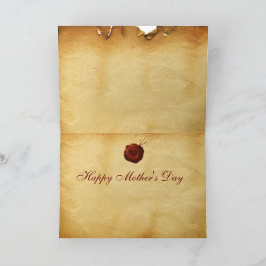 キューピッドの女性,赤いハートワックスシール母の日 カード (内部)