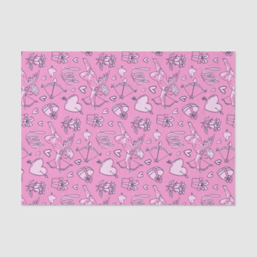 キューピッドの弓矢とピンクのバラの模様 バレンタインデー 薄葉紙 (正面)