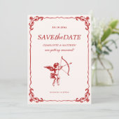 キューピッドの矢じり 赤 ヴィンテージ ウェディング セーブ・ザ・デート 招待状 (スタンド正面)