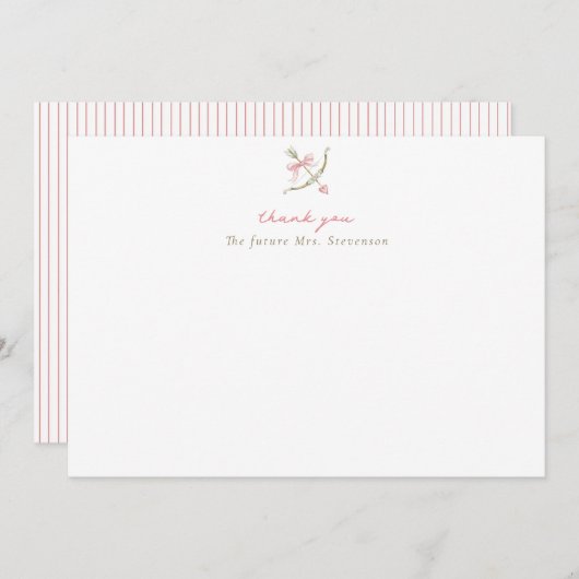 キューピッドの矢と弓とハートのブライダルシャワー サンキューカード (正面/裏面)