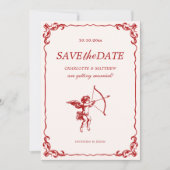 キューピッドの矢印レッドヴィンテージウェディング日付を保存 招待状 (正面)
