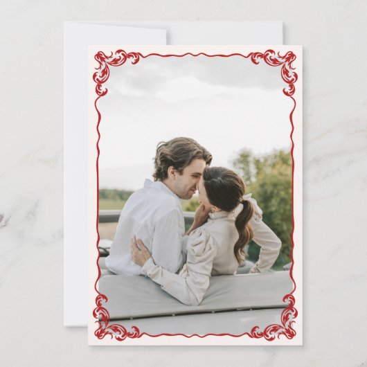 キューピッドの矢印レッドヴィンテージウェディング日付を保存 招待状 (裏面)