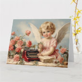 キューピッドエンジェルがラレターを書く カード (黄色い花)