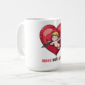キューピッドオン赤いハート コーヒーマグカップ (正面左)