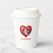 キューピッドオン赤いハート 紙コップ (正面)