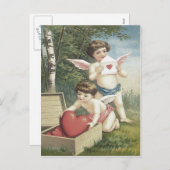キューピッドケルビエンジェルボックスハートバレンタイン シーズンポストカード (正面/裏面)