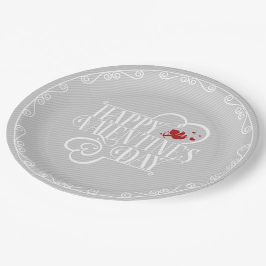 キューピッドタイポグラフィバレンタインデー白ID736 ペーパープレート (アングル)