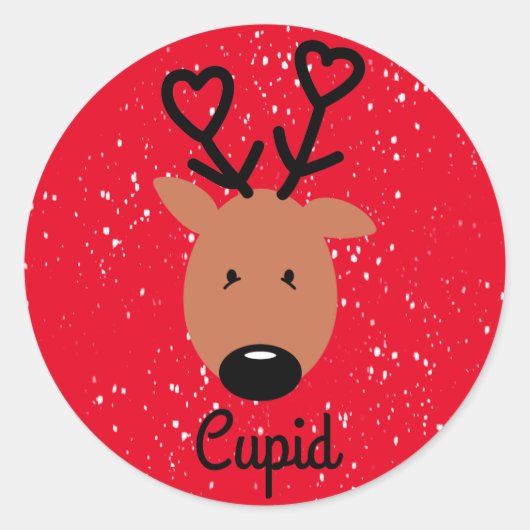 キューピッドトナカイクラシックのラウンドステッカー ラウンドシール (正面)