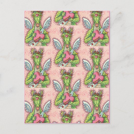 キューピッドドラゴン、ハートと矢印ファンタジーバレンタイン シーズンポストカード (正面)