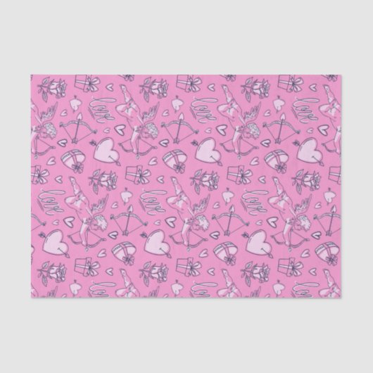 キューピッドバウ矢印ピンクローゼパターンバレンタインデー 薄葉紙 (正面)