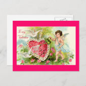 キューピッドバレンタインピンクローゼポストカード シーズンポストカード (正面/裏面)