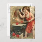 キューピッドメイキングハートヴィンテージバレンタイン シーズンポストカード (正面/裏面)