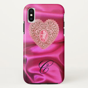キューピッドレースハートシルクピンクフューシャクロス モノグラム iPhone XSケース